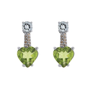 Cercei din argint cu acvamarine, peridote și diamante naturale