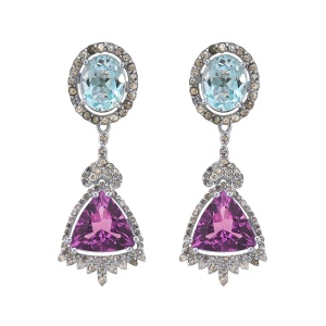 Cercei din argint cu ametist natural, topaz natural și diamante naturale