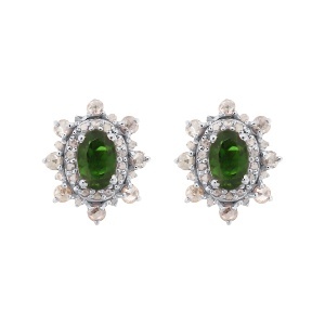 Cercei din argint cu diopside naturale și diamante naturale