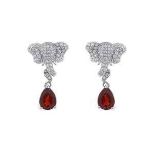 Cercei din argint cu granat natural și cubic zirconia
