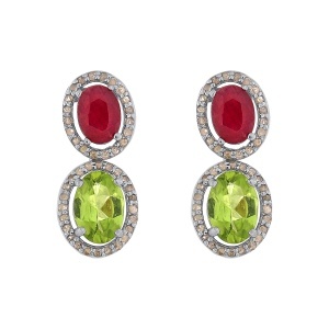 Cercei din argint cu peridot natural, rubin natural și diamante naturale