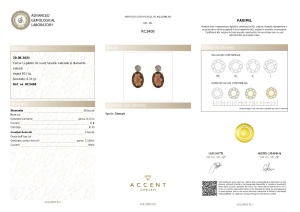 Certificat Gemologic Agl Cercei din argint cu pietre de cuarț fumuriu naturale și diamante natural RC3408