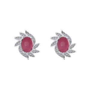 Cercei din argint cu rubin și pietre de cubic zirconia