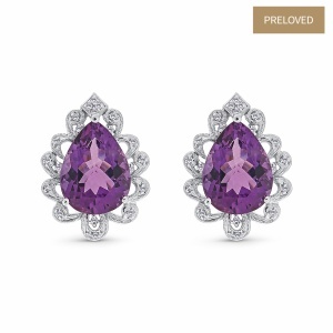 Cercei din aur de 14k cu ametiste naturale de 14.70 ct și diamante naturale de 0.30 ct