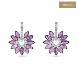 Cercei din aur de 18k cu diamante naturale de 0.50 ct și ametiste naturale de 5.06 ct