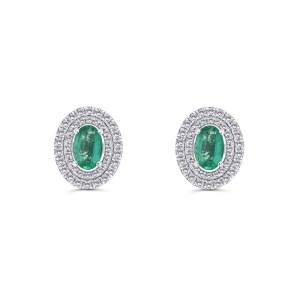 Cercei din aur de 18k cu smaralde naturale de 0.75 ct și diamante de 0.42 ct