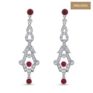 Cercei din platină cu diamante naturale de 1.23 ct și rubine natural de 1.37 ct