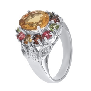 Inel din argint cu citrin, turmaline și cubic zirconia