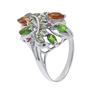 Inel din argint cu citrine, peridote și diopside