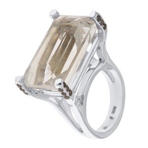 Inel din argint cu piatră de cuarț de stâncă naturală și diamante naturale