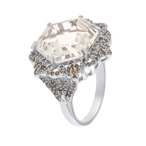 Inel din argint cu piatră de cuarț natural și diamante naturale