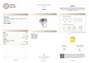Certificat Gemologic Agl Inel din argint cu smarald natural, rubin natural și diamante naturale RI8899