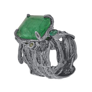 Inel din argint cu smarald, onix verde și peridot