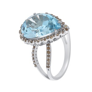 Inel din argint cu topaz natural și diamante naturale