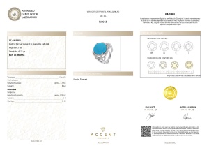 Certificat Gemologic Agl Inel din argint cu turcoaz natural și diamante naturale RI8955