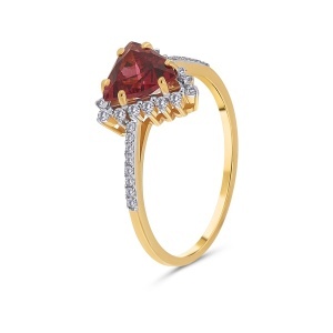 Inel din aur de 14k cu diamante naturale de 0.23 ct și granat rodolit natural de 1.60 ct