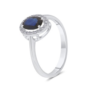 Inel din aur de 18k cu diamante naturale de 0.11 ct și safir natural de 0.86 ct