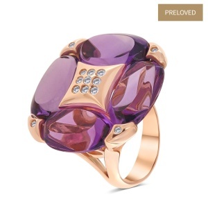 Inel din aur de 18k cu diamante naturale de 0.22 ct și ametiste naturale de 23.60 ct