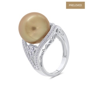 Inel din aur de 18k cu diamante naturale de 0.75 ct și perlă de cultură South Sea
