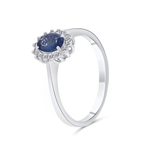 Inel din aur de 18k cu safir natural de 0.52 ct și diamante naturale de 0.11 ct