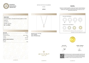 Certificat gemologic Agl Lant cu pandantiv din aur alb de 14k cu diamante naturale de 0.08 ct și perlă de cultură de apă sărată South Sea AP555
