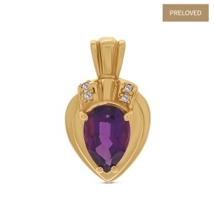 Pandantiv din aur de 14K cu ametist natural de 6.50 ct ct și diamante naturale de 0.08 ct