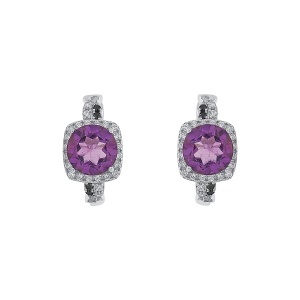 Cercei din argint cu ametist natural, cubic zirconia și spinel natural