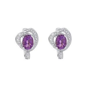 Cercei din argint cu ametist și pietre de cubic zirconia