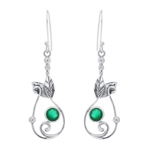Cercei din argint cu onix verde