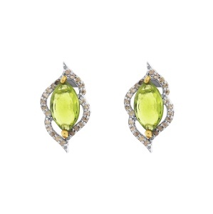 Cercei din argint cu peridot natural și diamante naturale