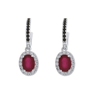 Cercei din argint cu rubin, spinel și cubic zirconia