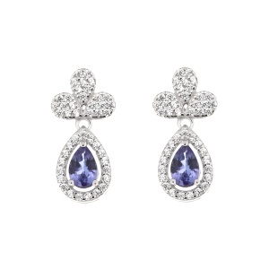 Cercei din argint cu tanzanit și cubic zirconia