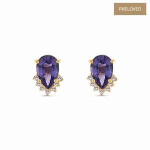 Cercei din aur de 18k cu tanzanite naturale de 2.10 ct și diamante naturale de 0.15 ct