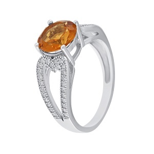 Inel din argint cu citrin și cubic zirconia