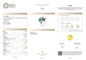 Certificat Gemologic Agl Inel din argint cu diopsid chrome natural, acvamarin natural, topaz natural și diamante naturale RI9062