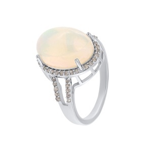 Inel din argint cu opal natural și diamante naturale