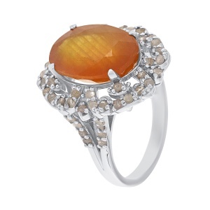 Inel din argint cu safir natural și diamante naturale