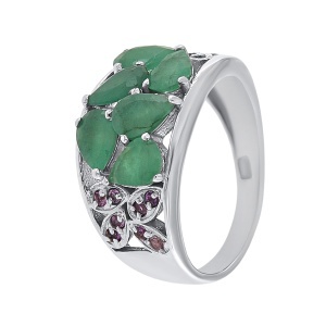 Inel din argint cu smaralde și cubic zirconia
