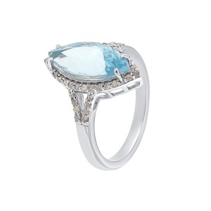 Inel din argint cu topaz natural și diamante naturale