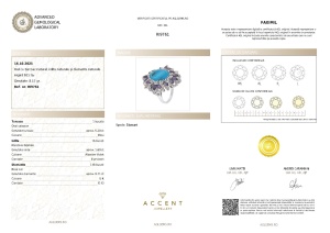 Certificat Gemologic Agl Inel din argint cu turcoaz natural, iolite naturale și diamante naturale RI9761