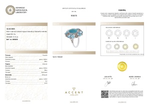 Certificat Gemologic Agl Inel din argint cu turcoaz natural, topaze naturale și diamante naturale RI9878