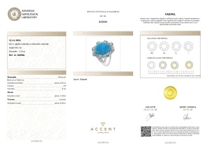 Certificat Gemologic Agl Inel din argint cu turcoaz, zircon și diamante naturale RI8984