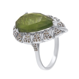 Inel din argint cu vezuvianit natural și diamante naturale
