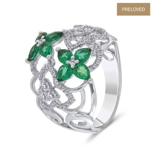 Inel din aur de 18k cu diamante naturale de 0.47 ct și smaralde naturale de 1.04 ct