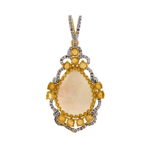 Pandantiv din argint cu opal natural și diamante naturale
