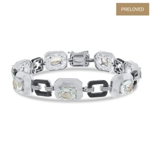 Brățară din aur de 14k cu acvamarine naturale, diamante naturale, onix natural și cuarț de stâncă natural