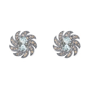 Cercei din argint cu acvamarin natural și diamante natural