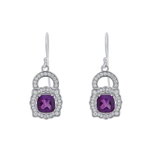 Cercei din argint cu ametist și cubic zirconia