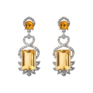 Cercei din argint cu citrine naturale și diamante naturale
