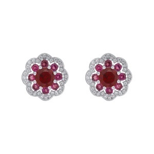 Cercei din argint cu granat și pietre de cubic zirconia